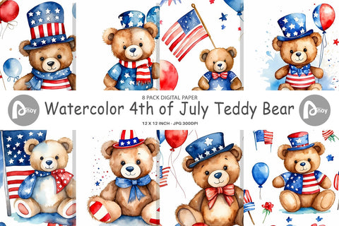 Digital Paper Teddy Bear 4th of July Digital Pattern artnoy 