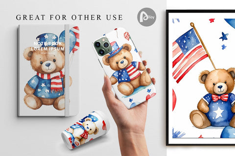 Digital Paper Teddy Bear 4th of July Digital Pattern artnoy 