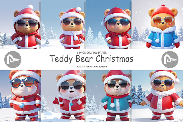 Digital Paper Teddy Bear Christmas Digital Pattern artnoy 