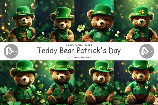 Digital Paper Teddy Bear Patrick's Day Digital Pattern artnoy 