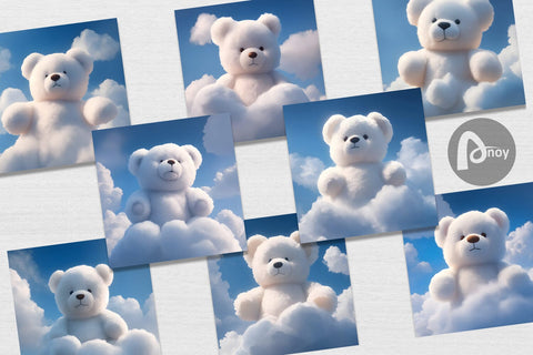 Digital Paper Teddy Bear Shaped Cloud Digital Pattern artnoy 