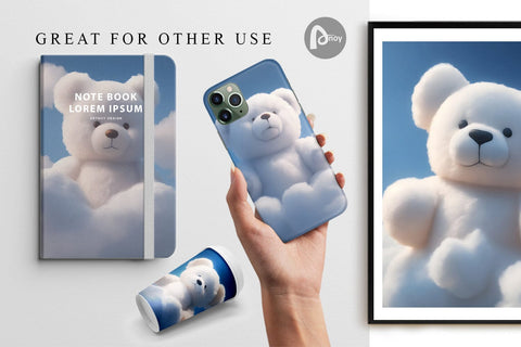 Digital Paper Teddy Bear Shaped Cloud Digital Pattern artnoy 