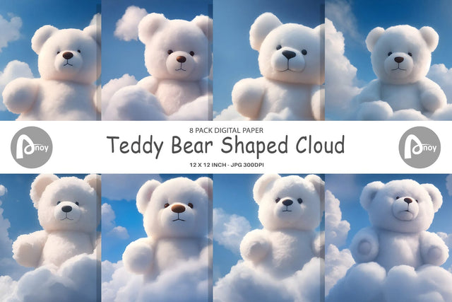 Digital Paper Teddy Bear Shaped Cloud Digital Pattern artnoy 
