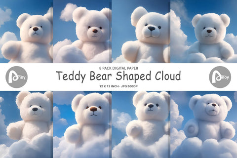 Digital Paper Teddy Bear Shaped Cloud Digital Pattern artnoy 