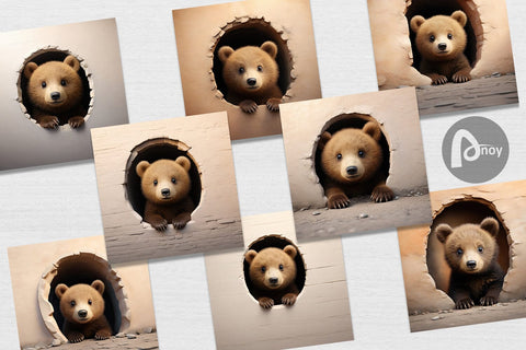 Digital Paper Tedy bear Peeks from Wall Digital Pattern artnoy 