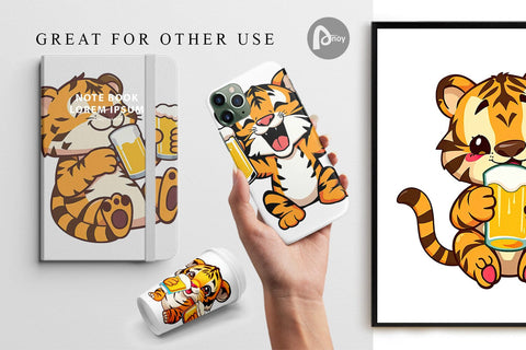 Digital Paper Tiger Beer Day Digital Pattern artnoy 