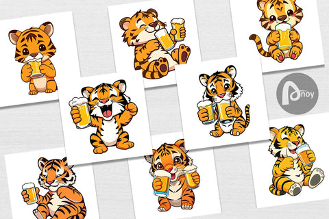 Digital Paper Tiger Beer Day Digital Pattern artnoy 