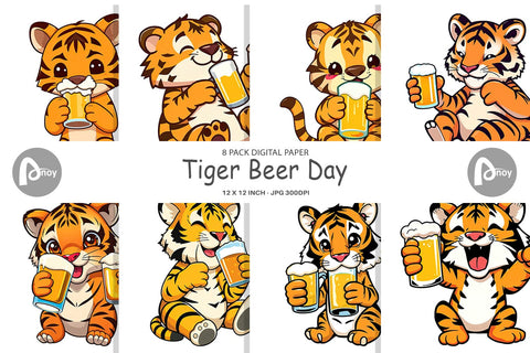 Digital Paper Tiger Beer Day Digital Pattern artnoy 
