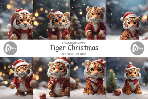 Digital Paper Tiger Christmas Digital Pattern artnoy 