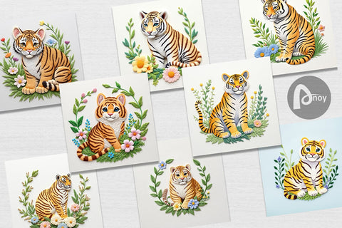Digital Paper Tiger Embroidery Digital Pattern artnoy 