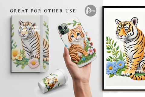 Digital Paper Tiger Embroidery Digital Pattern artnoy 