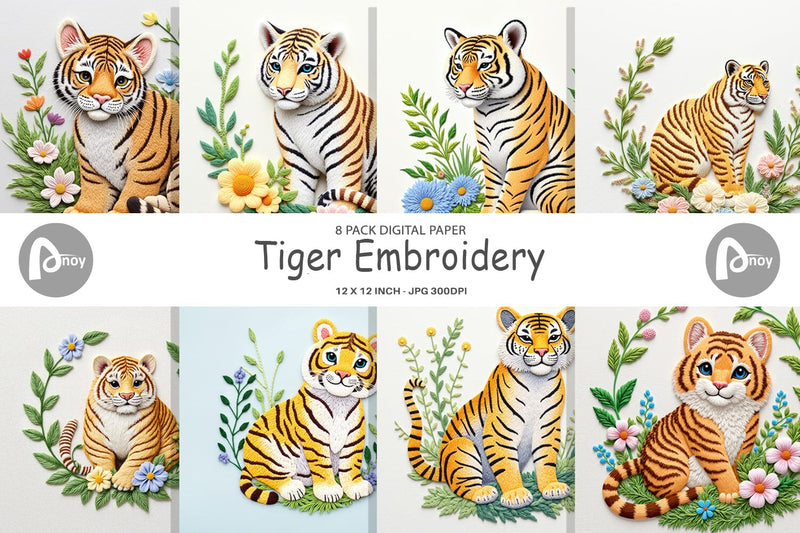 Digital Paper Tiger Embroidery Digital Pattern artnoy 