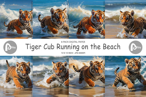 Digital Paper Tiger Running on Beach Digital Pattern artnoy 