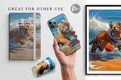 Digital Paper Tiger Running on Beach Digital Pattern artnoy 
