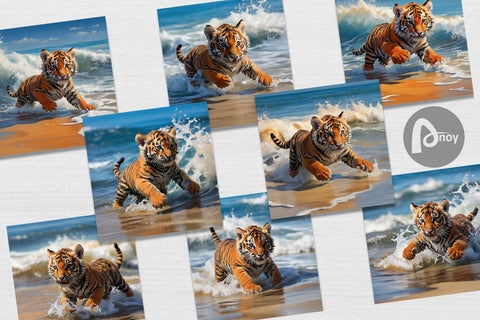 Digital Paper Tiger Running on Beach Digital Pattern artnoy 