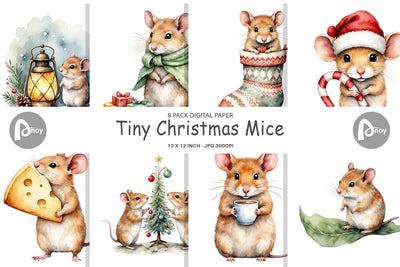 Digital Paper Tiny Christmas Mice Digital Pattern artnoy 