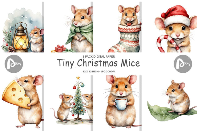 Digital Paper Tiny Christmas Mice Digital Pattern artnoy 