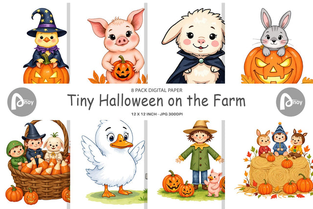 Digital Paper Tiny Farm Halloween Digital Pattern artnoy 