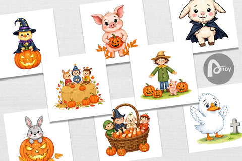 Digital Paper Tiny Farm Halloween Digital Pattern artnoy 