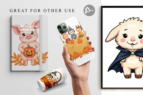 Digital Paper Tiny Farm Halloween Digital Pattern artnoy 