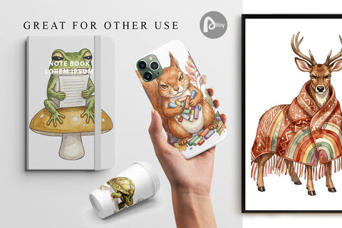 Digital Paper Tired Boho Teacher Animal Watercolor Digital Pattern artnoy 