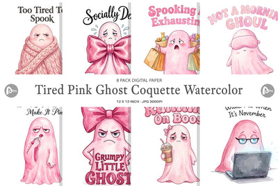 Digital Paper Tired Pink Ghost Coquette Watercolor Digital Pattern artnoy 