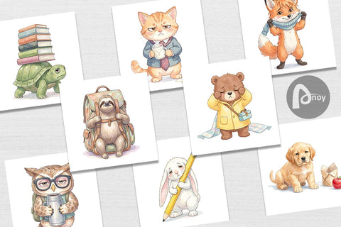 Digital Paper Tired School Animal Morning Burnout Digital Pattern artnoy 