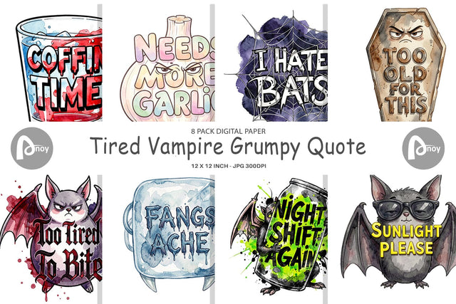 Digital Paper Tired Vampire Grumpy Quote Digital Pattern artnoy 