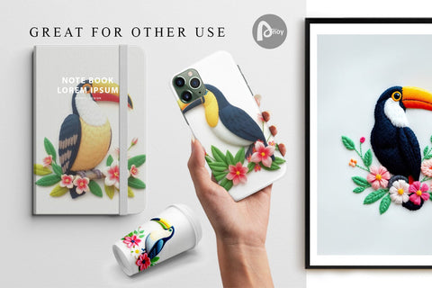 Digital Paper Toucan Embroidery Digital Pattern artnoy 