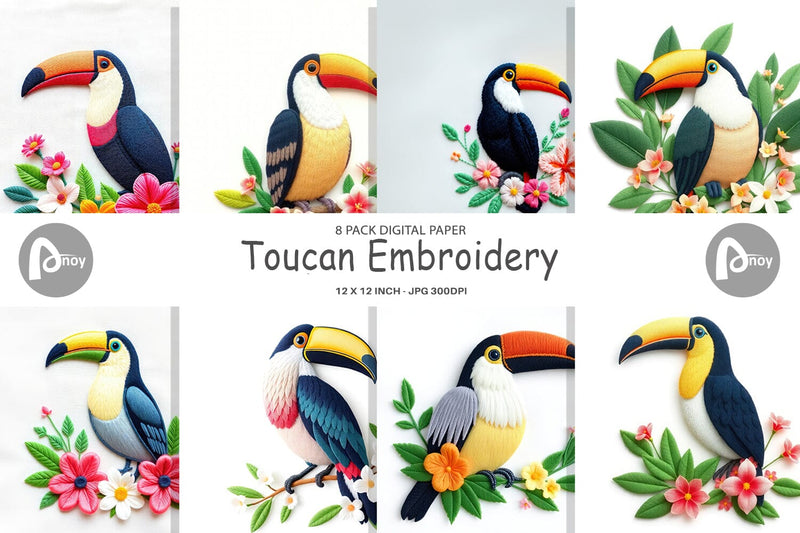 Digital Paper Toucan Embroidery Digital Pattern artnoy 