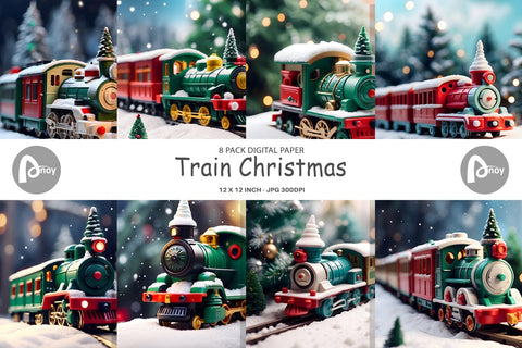 Digital Paper Train Christmas Digital Pattern artnoy 