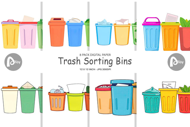 Digital Paper Trash Sorting Bins Digital Pattern artnoy 