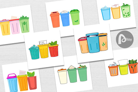 Digital Paper Trash Sorting Bins Digital Pattern artnoy 