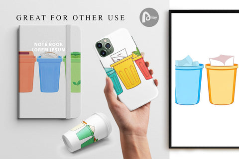 Digital Paper Trash Sorting Bins Digital Pattern artnoy 