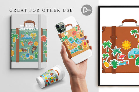 Digital Paper Travel Suitcase Digital Pattern artnoy 