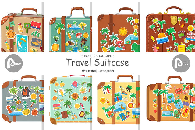 Digital Paper Travel Suitcase Digital Pattern artnoy 