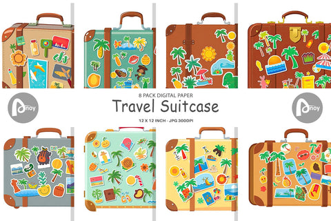 Digital Paper Travel Suitcase Digital Pattern artnoy 
