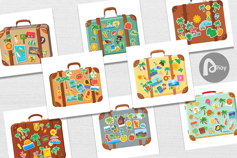 Digital Paper Travel Suitcase Digital Pattern artnoy 