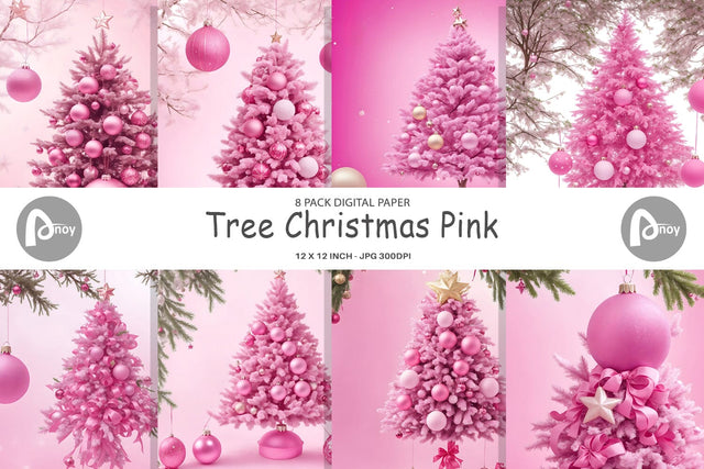 Digital Paper Tree Christmas Pink Sublimation artnoy 