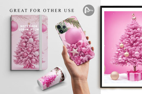 Digital Paper Tree Christmas Pink Sublimation artnoy 