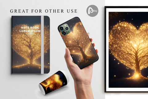 Digital Paper Tree Shape Heart Gold Digital Pattern artnoy 