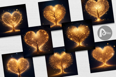 Digital Paper Tree Shape Heart Gold Digital Pattern artnoy 