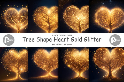 Digital Paper Tree Shape Heart Gold Digital Pattern artnoy 