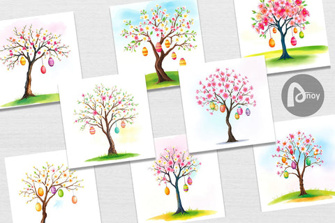 Digital Paper Tree with Eggs Digital Pattern artnoy 