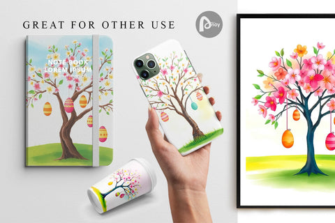 Digital Paper Tree with Eggs Digital Pattern artnoy 
