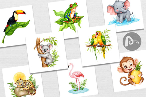 Digital Paper Tropical Animals Watercolor Digital Pattern artnoy 