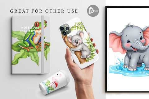 Digital Paper Tropical Animals Watercolor Digital Pattern artnoy 