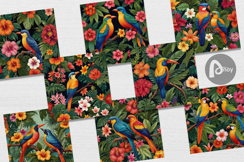 Digital Paper Tropical Birds Perched Digital Pattern artnoy 