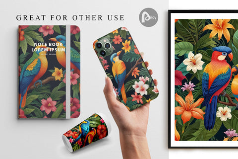 Digital Paper Tropical Birds Perched Digital Pattern artnoy 