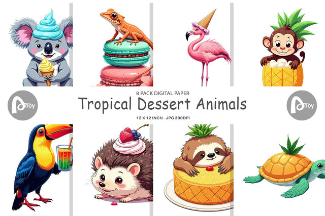 Digital Paper Tropical Dessert Animals Sublimation artnoy 
